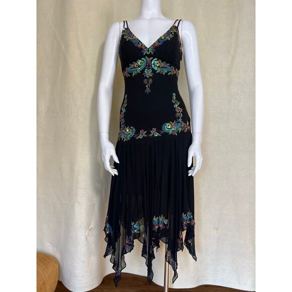 Sue Wong Y2K Sz 6 Black Beaded Drop Waist Fairy Core Whimsygoth Asymmetrical Hem - Picture 14 of 14